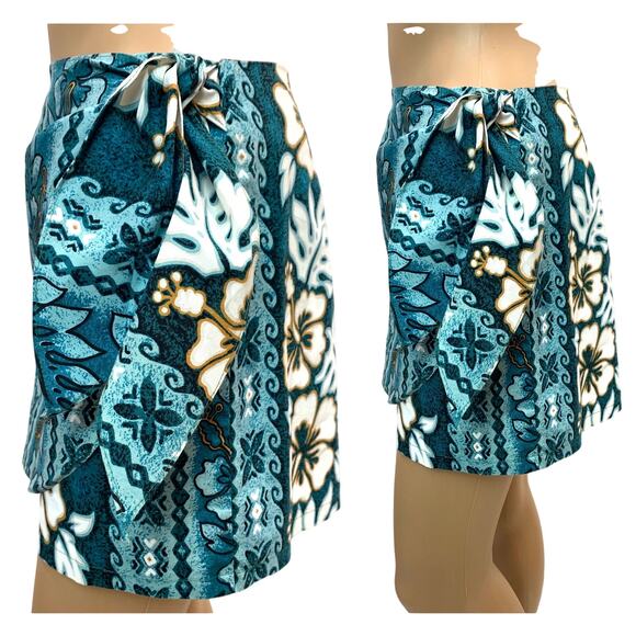 Vintage 80s 90s Hawaiian Skort | Teal Blue Tropical Floral Print made Hawaii - Picture 2 of 8